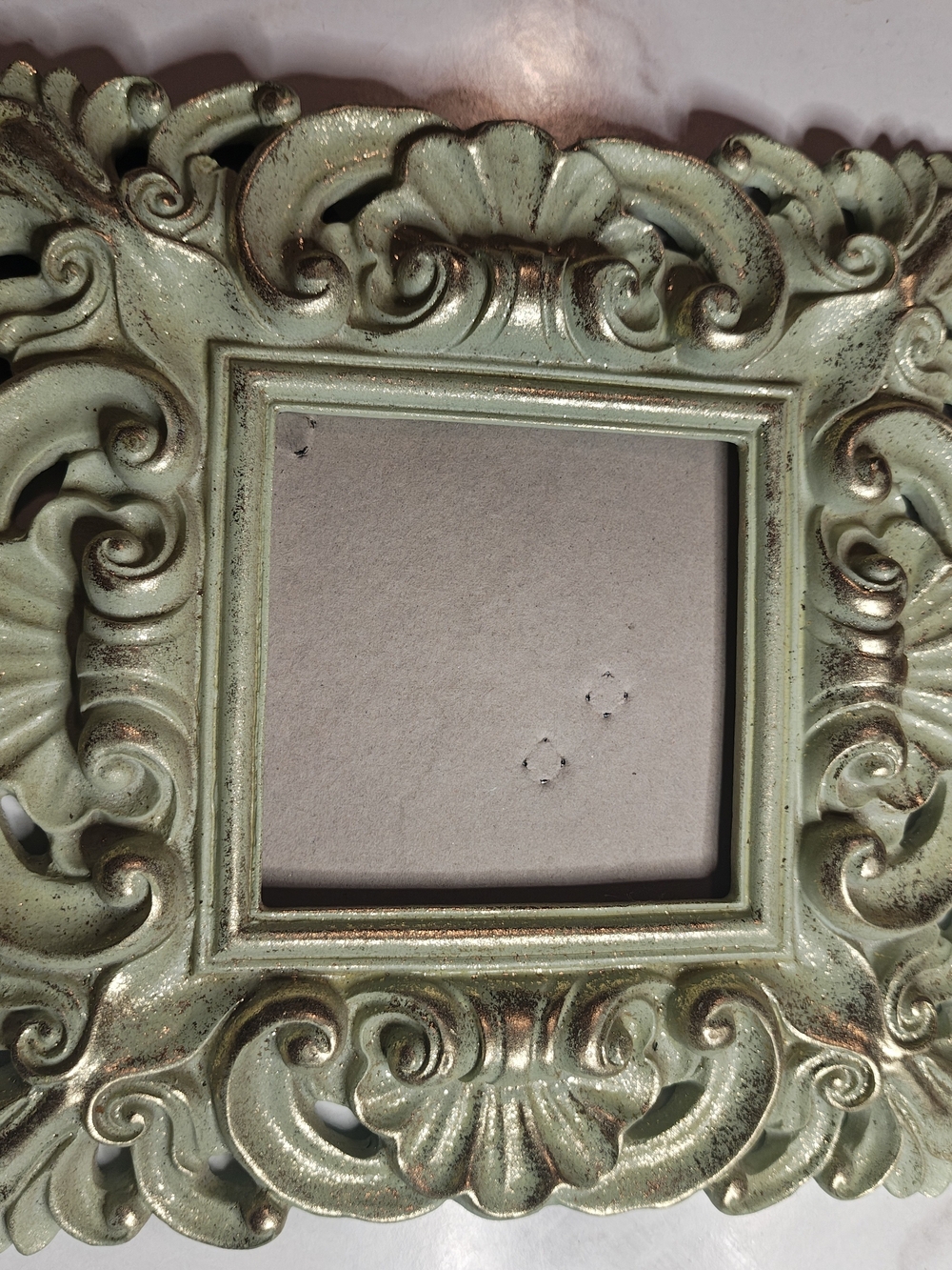Ornate Decorative Picture Frame in Mint Green with Gold Accents